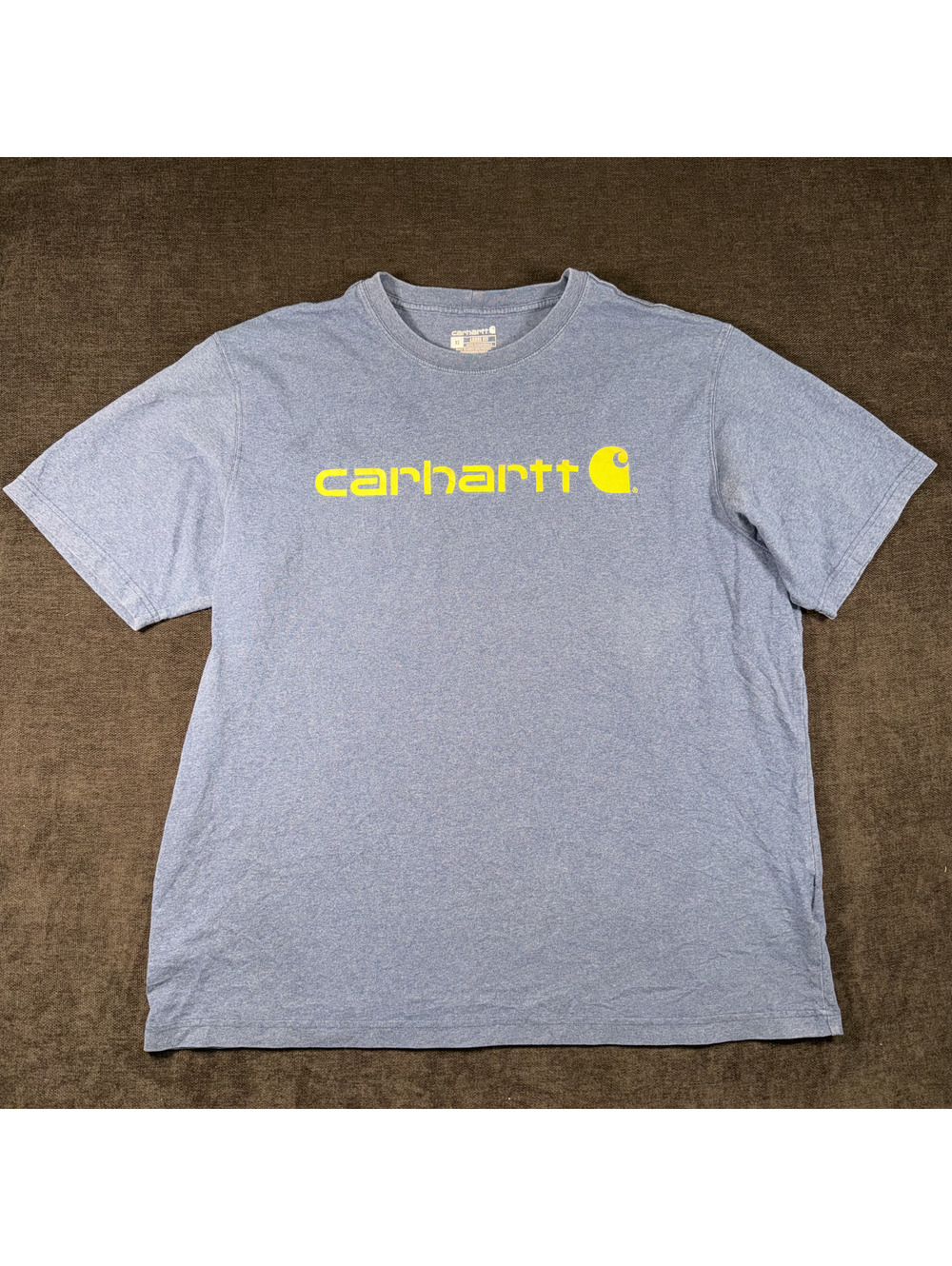 Carhartt XL Loose Fit Blue Heather T-Shirt with Yellow Logo